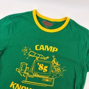 Stranger Things Camp Know Where 85 Ringer T-Shirt Green Yellow Netflix Medium